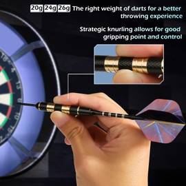 LANNEY Darts Metal Tip, Steel Tip Darts Set 20 Grams, 24 and 26 Grams Professional Dart for Dartboard with Aluminum Shafts, Brass Barrels, Extra Flights, Sharpener Tool Kit, Carrying Case