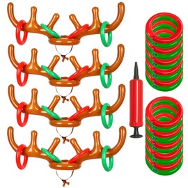 Christmas Inflatable Reindeer Antler Ring Toss Game - Christmas Party Games,4 Pack Inflatable Reindeer Antler Hat with Rings for Outdoor Indoor Christmas Family Games