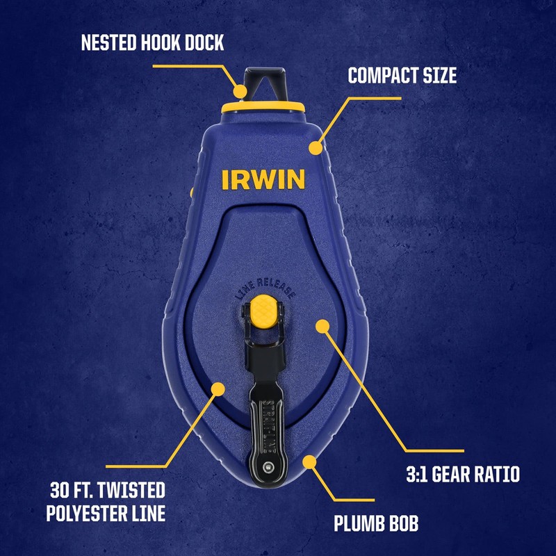 IRWIN Tools STRAIT-LINE COMPACT Chalk Reel, with Blue Chalk, 100