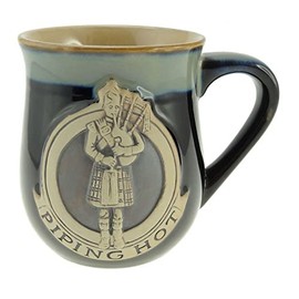 Glen Appin Stoneware Piping Hot Mug Featuring A Scottish Piper, Black