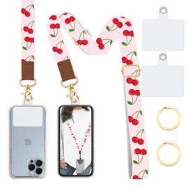 Lfpkixise Phone Lanyard Wrist Strap Crossbody Adjustable, Cell Phone Lanyard for Around The Neck Shoulder Wristlet Strap, Pink Chrries, Long