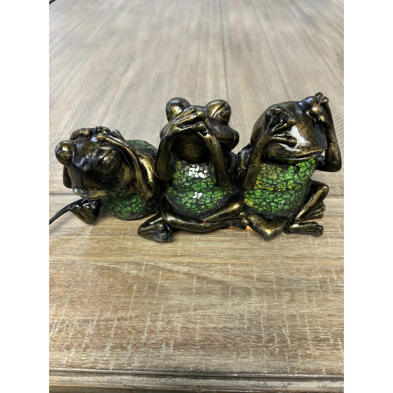 Terra Cottage 3 Green Glass Frogs Lamp Hear No Evil