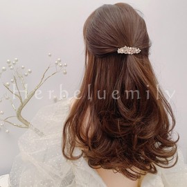 Herbeluemily Barrette, Pearl Bijou Stone, Metal Fittings, Hair Clip, Stylish, Adult, Elegant, B Leaf
