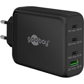 goobay 65555 Multiport Power Delivery USB C 100 W Charger/Compact Ultra-Fast Power Supply for 4 Devices/Quick Charge USB Port/Black