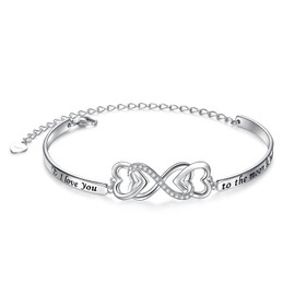 DAOCHONG 925 Sterling Silver I Love You to the Moon and Back Love Heart Infinity Bracelet Love Quote Jewelry for Women Lover Gifts (Style 3_I love you to the moon and back)
