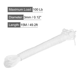 MECCANIXITY Polypropylene Rope Braid Cord 15M/49.2ft 1/8" White for Indoor Outdoor Camping Clothes Line