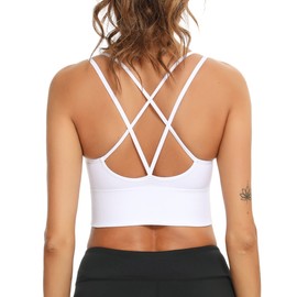 Sykooria Women's Sports Bra, Padded Bra Without Underwire, Spaghetti Strap Cross Back Design, Push Up Bra, Sport Bra Top for Yoga and Fitness. - A-White, size: s