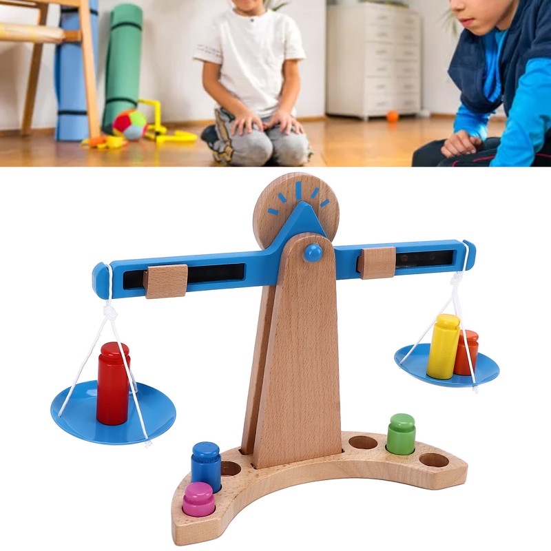 Wooden Weighing Scale Toy Set Educational Balancing Scale Toy Math