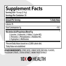10X Health Amino Blend Fruit Punch - Contains EAA and BCAA Amino Acids Supplement - Essential Amino Acids Powder for Men and Women, Pre and Post-Workout Amino Energy Boost - 30 Servings