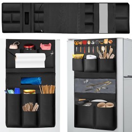 OAHIWLH Dorm Essentials Mini Fridge Organizer with 16 Pockets – Over the Fridge Storage Caddy and Dust Cover for, Office, Kitchen, School – Hanging Organizer for Utensils, Paper Goods & More