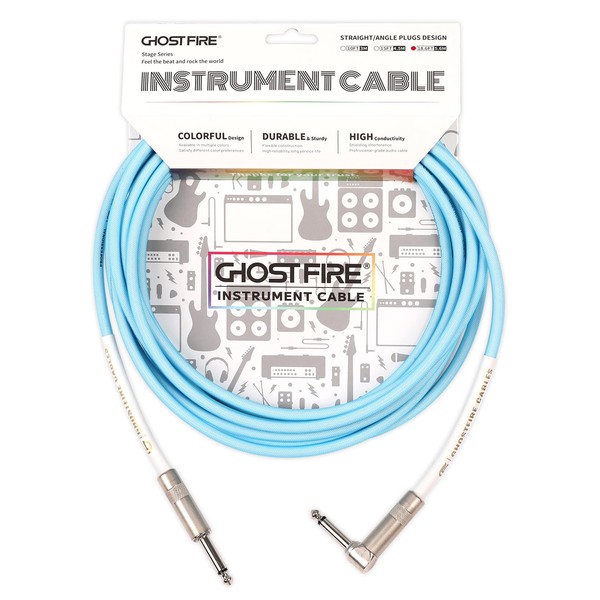 GHOSTFIRE 18.6FT 1/4 Inch Right Angle Instrument Cable High Performance