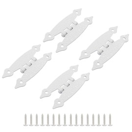 Hordion 4Pcs White H Hinges Cabinet Hardware, Cold Rolled Steel Flat Hinges, Antique Decorative Metal Hinge with Mounting Screws (3.5 inchx1.5 inch)
