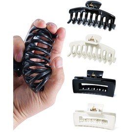 Mesovor 4 Pack Silicone Flexible Hair Claw Clips, Nonslip Large Bendable Claw Clip | Soft Hair Grip Hairclips for Thin and Thick (Black, White)