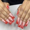 Christmas Press on Nails Long Square Fake Nails Red French