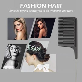 Hair Comb, Professional Tail Hair Combs,Fine Tooth Comb, Stainless Steel Rat Tail Comb for Women Men Hair Styling Hair Salon (Black)