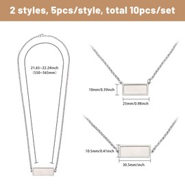 CHGCRAFT 10 Pcs 2 Styles Rectangle Cabochon Pendant Rectangle Settings Trays Pendant Necklace Stainless Steel Blank Pendant Trays for Necklaces Jewelry Making