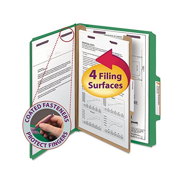 Smead 13733 Pressboard Classification Folders Letter Four-Section Green 10/Box