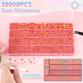 30000Pcs Resin Rhinestones for Bedazzling with B7000 Jewelry Glue, Red AB Flatback Gems Rhinestones for Crafting, Clothing Tumblers Mugs Shoes Fabric Decor Nail Art