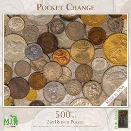 MI Puzzles Pocket Change 500 Piece Jigsaw Puzzle, 24”x18” Interlocking Jigsaw Puzzles for Adults & Families, Made in USA Jigsaw Puzzle