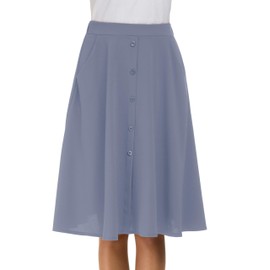 Afibi - Falda midi plisada de cintura alta para mujer, con botones frontales y bolsillo, Azul descolorido, Large