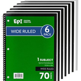 EPI Spiral Notebook, 1 Subject, Wide Ruled Paper, 70 Sheets (Green, 6)