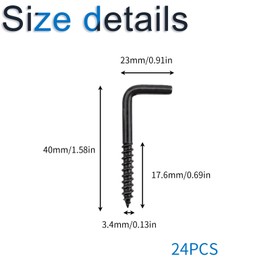 INCREWAY 24 Pcs L Hook Screws L-Shaped Hooks Self Tapping Screw Carbon Steel Square Shoulder Screws Carbon Steel Right Angle Hook Black