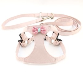 Bow Tie Dog Harness with Leash Set, Cute Soft Puppy Harness for Small Girl Boy Dogs, No Pull No Choke Escape Proof Pet Harnesses, Sakura Pink S