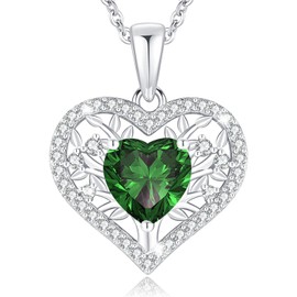 LAVUMO Tree of Life Heart Necklace Women's 925 Sterling Silver Birthstone Pendant Necklaces Birthday Gift for Women Girlfriend Mum Valentine's Day Mother's Day Christmas, Cubic Zirconia, Cubic