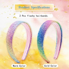 Tovyzalg Sequin Headband for Girls, Rainbow Hair Bands Accessories for Kids, Wide Glitter Headbands for Little Girl, Cute Sequined Hairbands for Girls, Cute Headband for Back to School