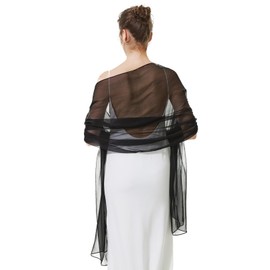 BEAUTELICATE Women's Stole Crepe Scarf for Evening Dress Sheer Lightweight Wrap Summer for Bride Festive Wedding, black