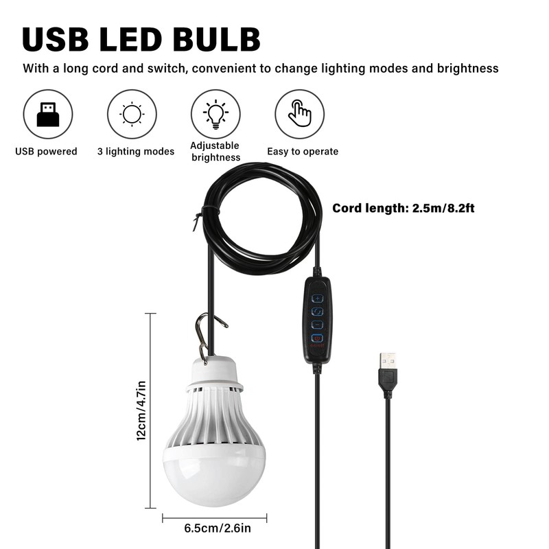 Outdoors USB LED Lamp Warm/White/Warm White Light Adjustable Brightness Hook