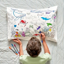 eatsleepdoodle Colouring Pillowcase for Kids w/ 10pk Washable Markers for Kids - 75x50cm Under The Sea Kids Colouring Pillowcase - Ultra Washable & Reusable Arts and Crafts for Kids