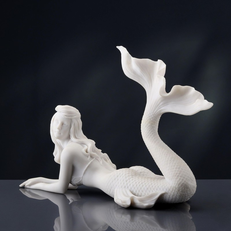 Veronese Design 7 5/8 Inch Mermaid Lying Resin Sculpture Marble