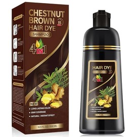 Hair Dye Shampoo, Shampoo Hair Dye, Champú Tinte Instantáneo 4 En 1, Suave y delicado, Cobertura de Canas, larga duración, Adecuado Para HombresY mujeres(Marrón castaño)