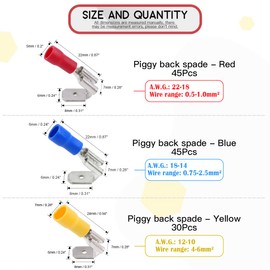 Hilitchi 120pcs 22-16/16-14/12-10AWG Piggy Back Insulated Terminals Electrical Wiring Wire Crimp Connectors Set