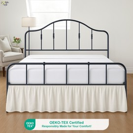 Cottington Lane - Falda de cama con volantes de tamaño matrimonial con esquina dividida, microfibra cepillada con volantes de polvo marfil de calidad de hotel, falda de cama de 12 pulgadas, suave y