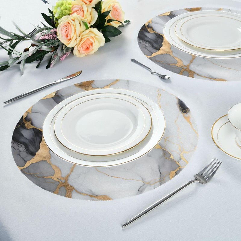 Marble Placemats Marble White Gold Round Placemats Set of 6