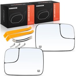 A-Premium 2-PC Driver and Passenger Side Heated Mirror Glass with Backing Plate Compatible with Dodge Ram 1500 2005-2008, Ram 2500 3500 2005-2009 - Exterior Side View Mirror with Spotter Glass