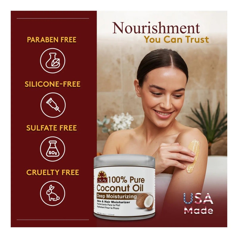 Okay Aceite De Coco Puro 100% - Cabello, Piel, Masaje
