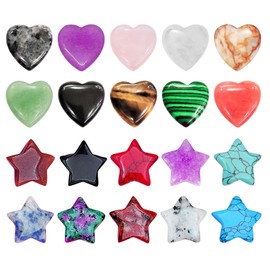 10 Pieces of Five-Pointed Star Stones, with 10 Pieces of Heart-Shaped Stones, Chakra Crystal Stones, Heart-Shaped Ornaments, Star Decorative Accessories, DIY Crafts (Random Colors)