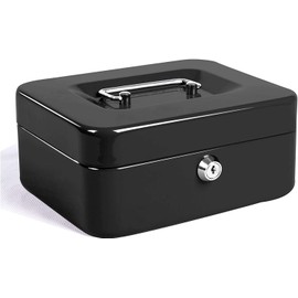 JORSION Locking Medium Steel Cash Box with Money Tray,Lock Box (Black)