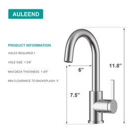 AULEEND Stainless Steel Bar Sink Faucet, Versatile Bathroom and Kitchen Faucet - Single Handle Single Hole Premium Lavatory Faucet for Indoor and Outdoor (Brushed Nickel)