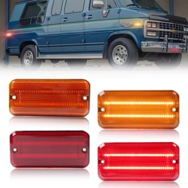MOTRUM Front + Rear Side Marker Light Compatible with Chevy G10 G20 GMC G1500 G2500 Van 1985-1995, P30 P3500 P20 1985-1996, [DOT] Amber/Red LED Sidemarker Lamp, 4 PCS, Amber Lens + Red Lens