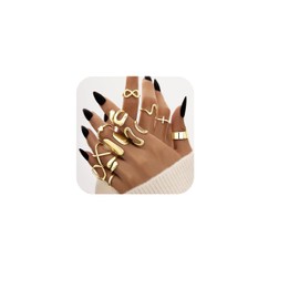 Gold Stackable Rings for Women Chunky, Thumb Pinky Adjustable 14K Gold Plated Rings Set, Fashion Cute Dainty Jewelry Pack Size 5/6/7/8/9/10/11
