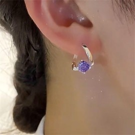 Lymphvity Germanium Crystal Ball Hoop Earrings Gold Silver Plated Unique Colorful Ball Sparkle Rhinestone CZ Lucky Round Circle Dangle Hoop Earrings for Women Minimalist Lymphatic Drainage Jewelry Gifts (Purple)