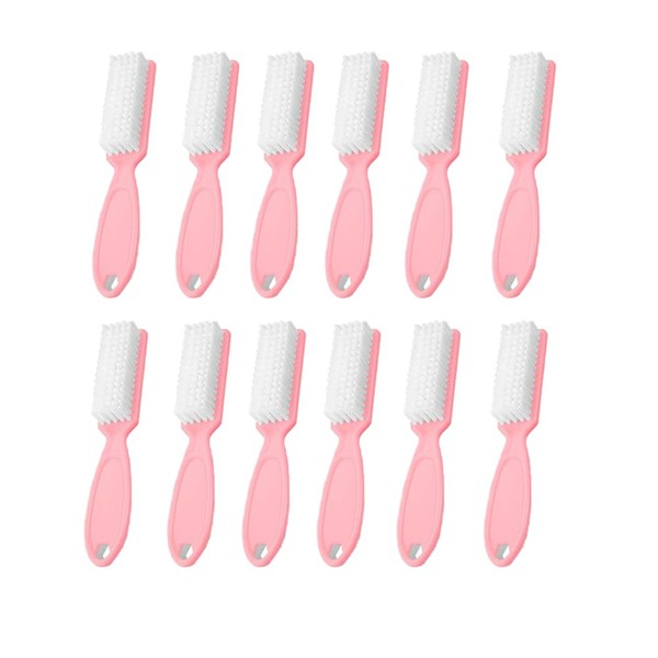 SQULIGT 12Pcs Nail Brush for Cleaning Fingernails, Handle Grip Cleaning Brush for Nail and Toenail, Nail Dust Brush Manicure Pedicure Tools Scrubbing Brush Women Men Home Salon(Pink)