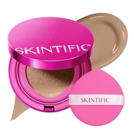 SKINTIFIC Base de Maquillaje Cushion de Alta Cobertura y Acabado Glow - Maquillaje Long-Lasting Hidratante con Péptidos y Ácido Hialurónico - Efecto Sin Poros y Protección Anti-Oxidación(05 Sand)