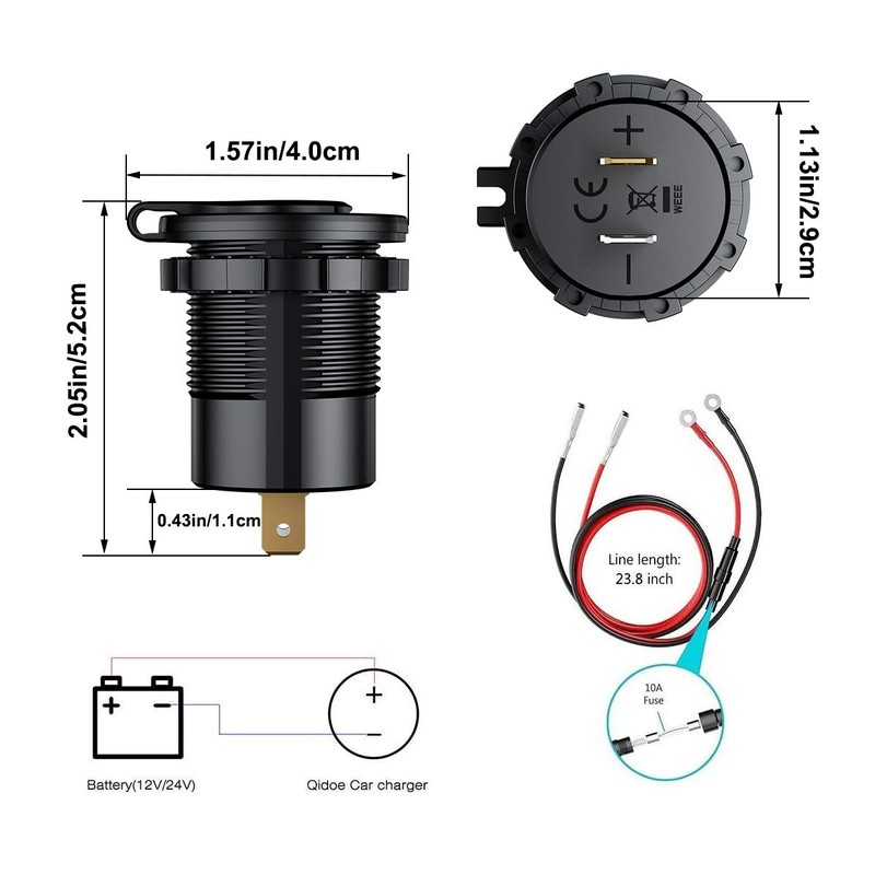 iMESTOU 12V USB C Charger with Voltmeter Switch Waterproof Dual