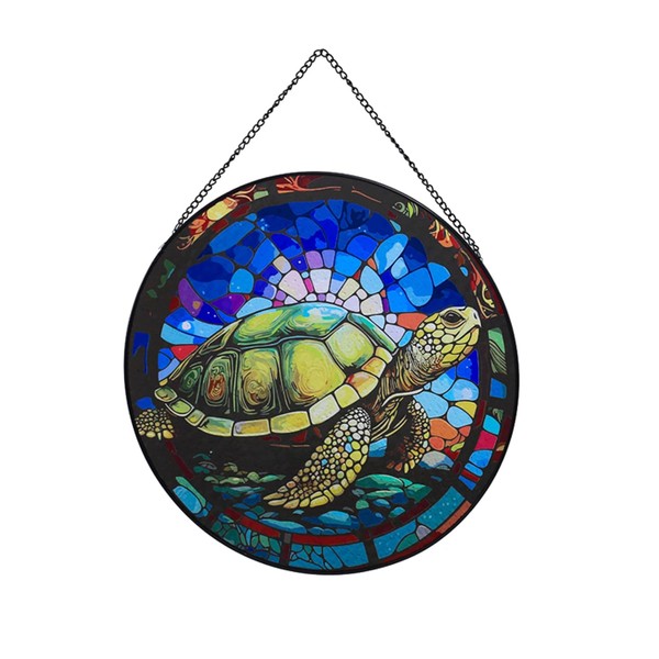Payutou Hanging Stained Glass for Windows,20cm/7.87 inch Turtle Hand-Painted Glass
