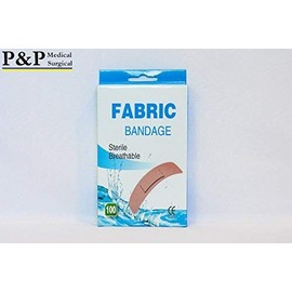 Band Aid Sterile 3/4" x 3" Flexible Fabric Self Adhesive Bandages with Non-Stick Pad for Wound Care and First Aid by P&P MEDICAL SURGICAL Skin Color Box of 100